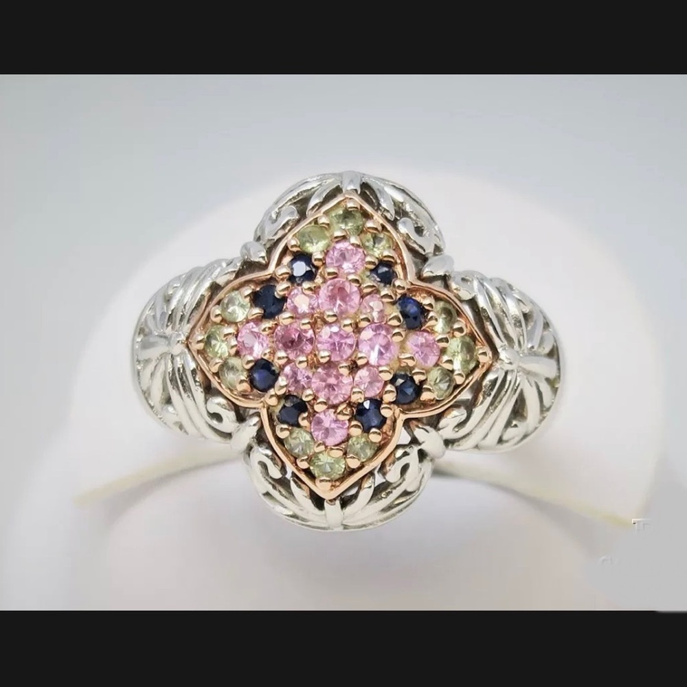 Chunky statement ring 8 3/4 sterling silver 925 crystals scroll design Ripka?